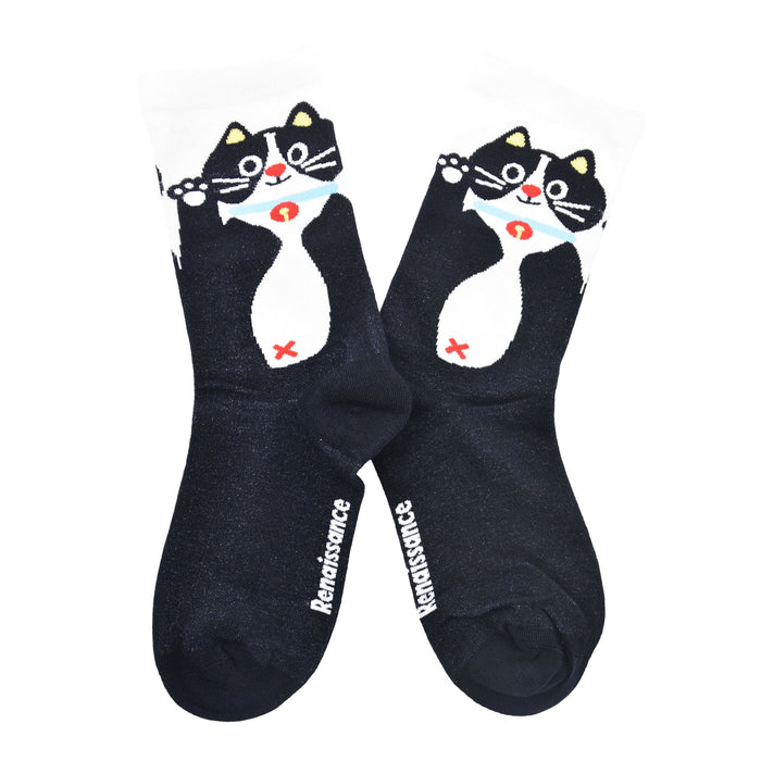 Calcetines algodon largo mujer gato negro