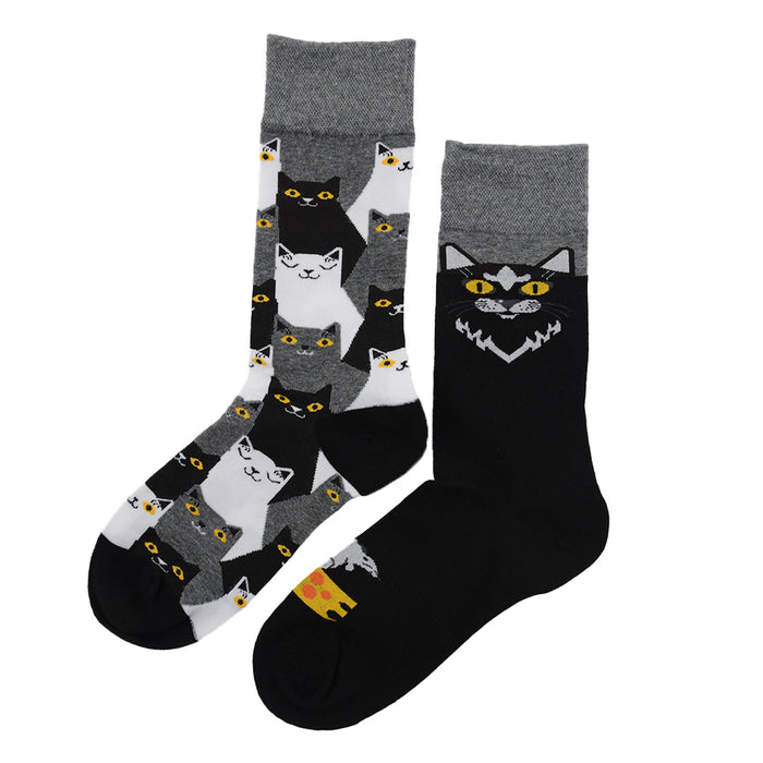 Calcetines algodon largos ab diseño doble gato negro blanco gris 3981-8 