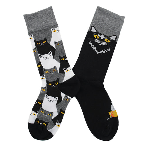 Calcetines algodon largos ab diseño doble gato negro blanco gris 3981-8 