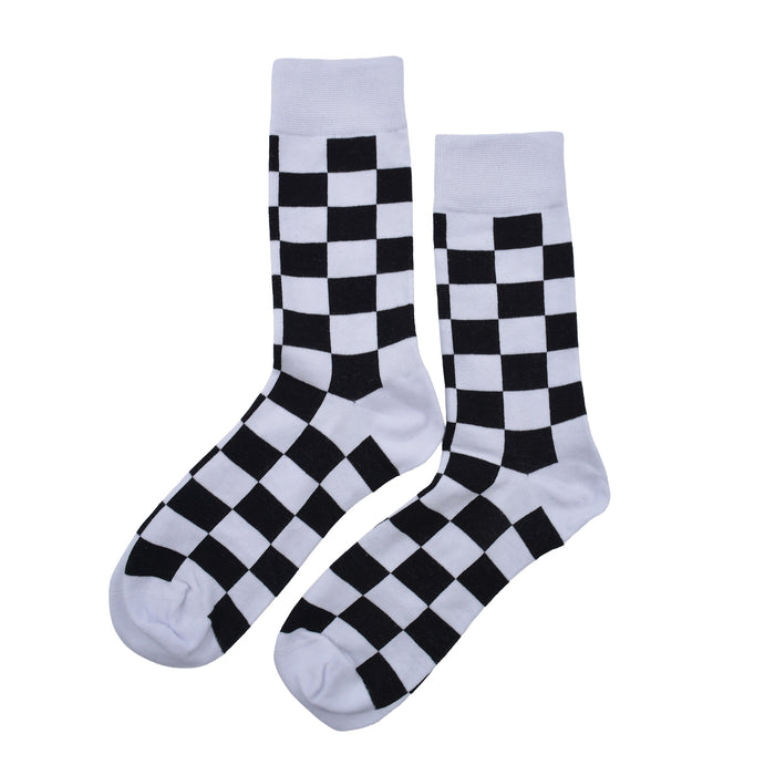 Calcetines algodon largos cuadros blancos negros 700