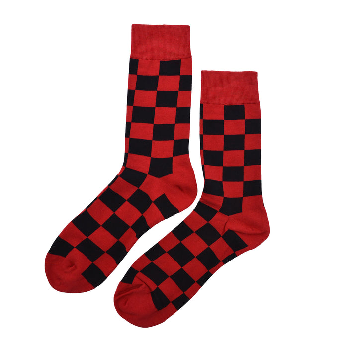 Calcetines algodon largos cuadros rojos negros 701