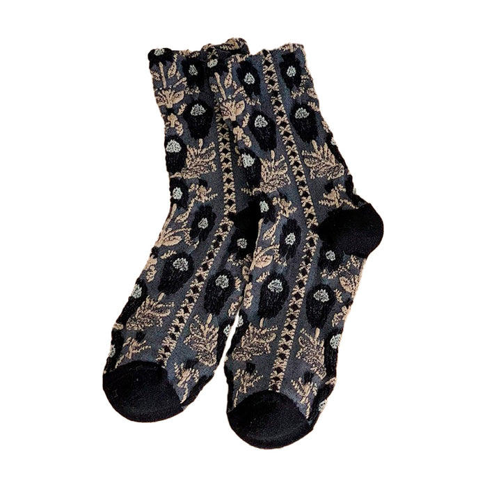 Calcetines algodon largos flores mujer negro 4009-1