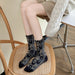 Calcetines algodon largos flores mujer negro 4009-1