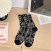 Calcetines algodon largos flores mujer negro 4009-1