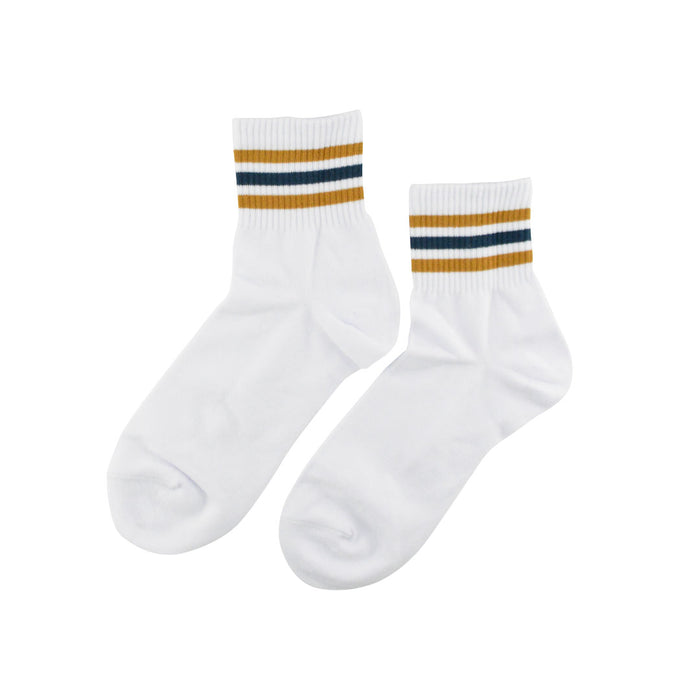 Calcetines blancos algodon media pierna rayas dorado azul