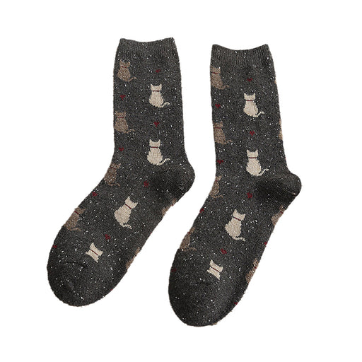 Calcetines gruesos largos gatos negro 4008-1