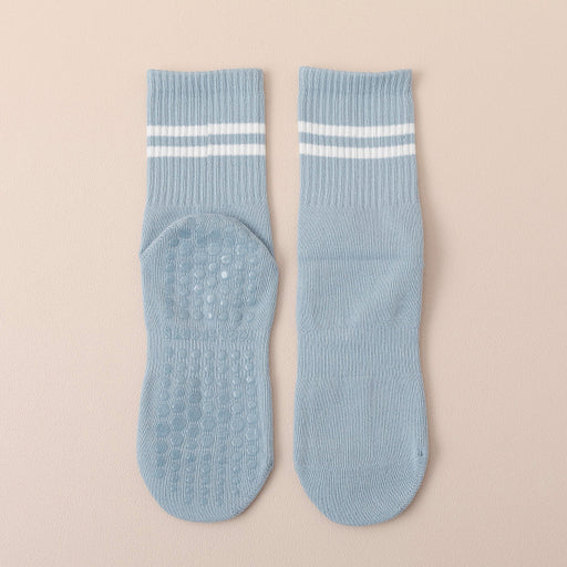 Calcetines yoga largos silicon antideslizante celeste doble raya 3928-4