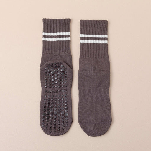 Calcetines yoga largos silicon antideslizante gris doble raya 3928-3