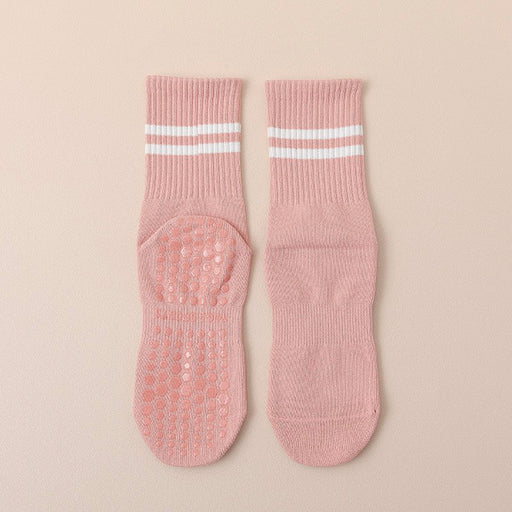 Calcetines yoga largos silicon antideslizante rosado doble raya 3928-5