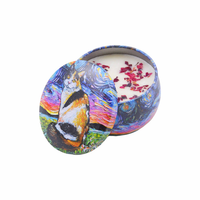 Velas aromaticas pintura gato calico metal 4071-2