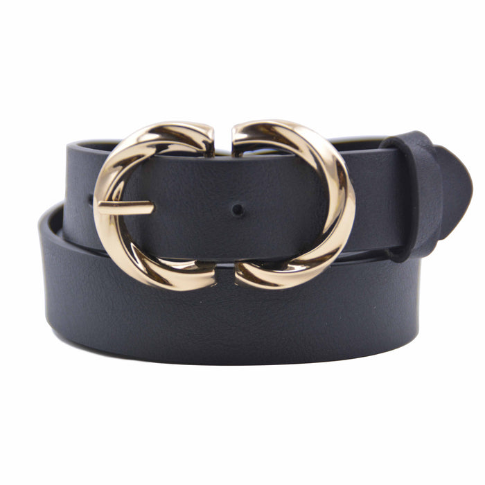 cinturon sintetico liso negro metal dorado 4077-2