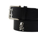 Cinturon calavera negro sintetico hebilla cuadrado plateado 3971
