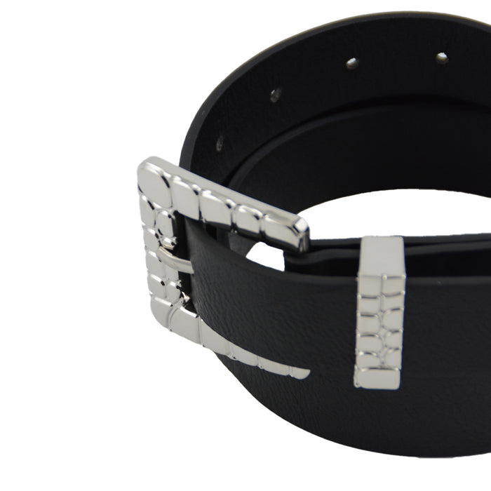 Cinturon liso hebilla cuadrada texturizada plateado negro 3357-1
