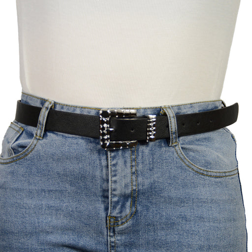 Cinturon liso hebilla cuadrada texturizada plateado negro 3357-1