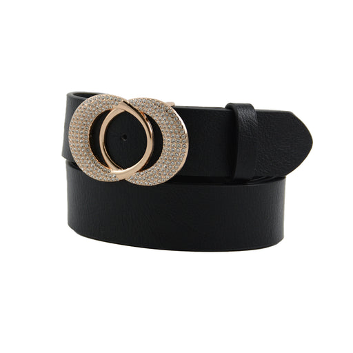 Cinturon liso hebilla doble circulo dorado brillos detalle 3196-2
