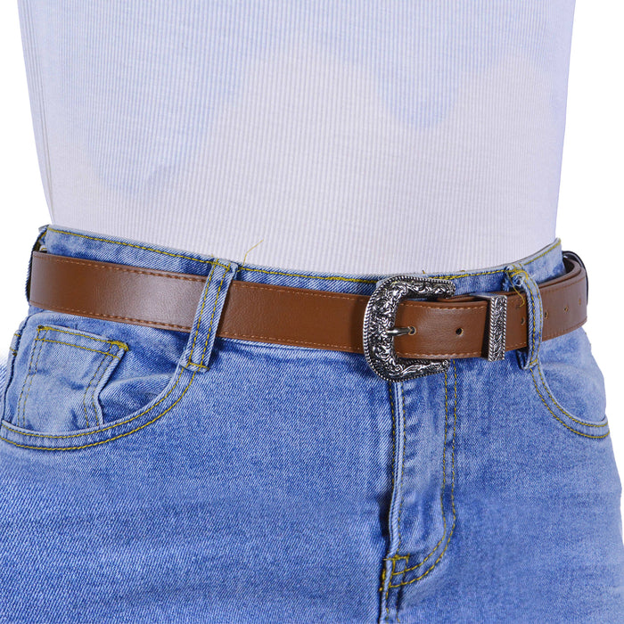 Cinturon mujer cafe sintetico plateado 3139-2