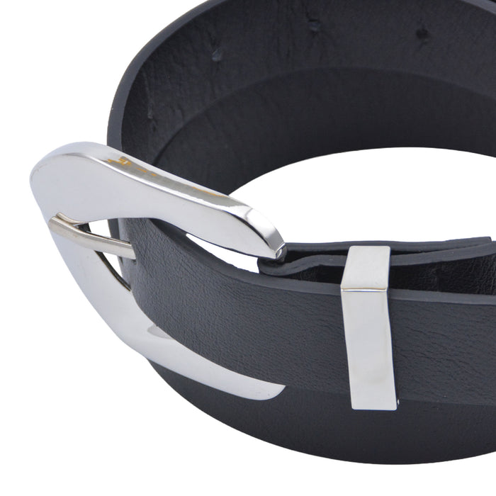 Cinturon negro sintetico negro plateado liso 4127-1