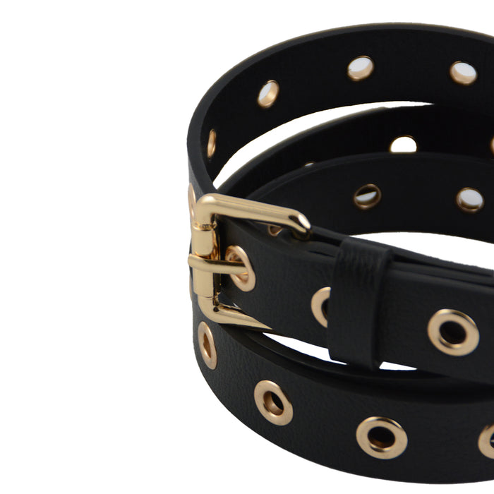 Cinturon ojetillos hebilla cuadrada dorado negro 3237-2