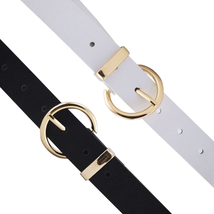 Cinturon sintetico blanco negro liso hebilla dorada plateada 3192