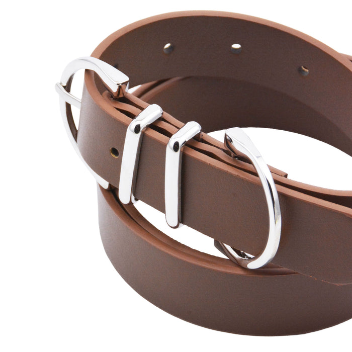 Cinturon sintetico cafe plateado liso 2058-2