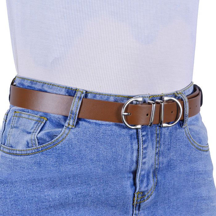 Cinturon sintetico cafe plateado liso 2058-2