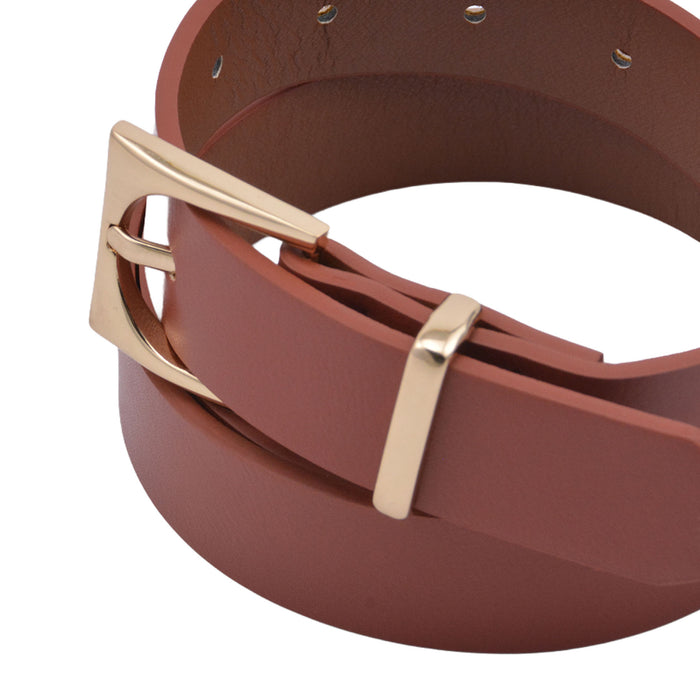 Cinturon sintetico cafe rojizo dorado liso 4126-4