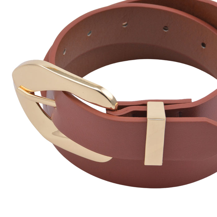 Cinturon sintetico cafe rojizo dorado liso 4127-4