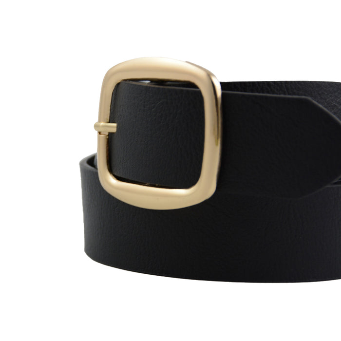 Cinturon sintetico liso negro hebilla rectangular dorada 2129-2