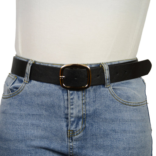 Cinturon sintetico liso negro hebilla rectangular dorada 2129-2