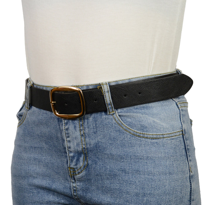 Cinturon sintetico liso negro hebilla rectangular dorada 2129-2