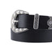 Cinturon sintetico liso negro hebilla texturizada plateada pasador punta metalica 