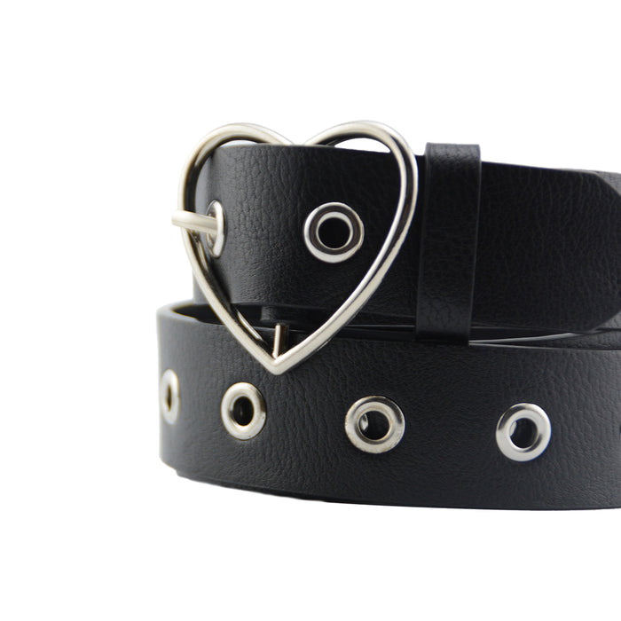 Cinturon sintetico liso negro plateado corazon 3837-1