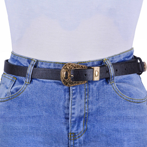 Cinturon sintetico negro dorado liso 4133-2