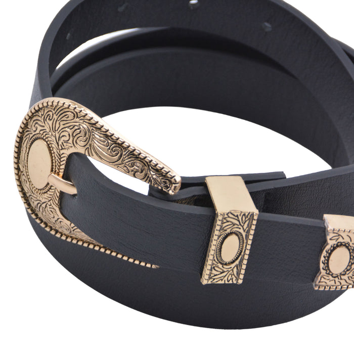 Cinturon sintetico negro dorado liso 4133-2