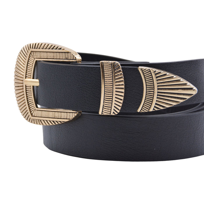 Cinturon sintetico negro dorado liso 4135-2