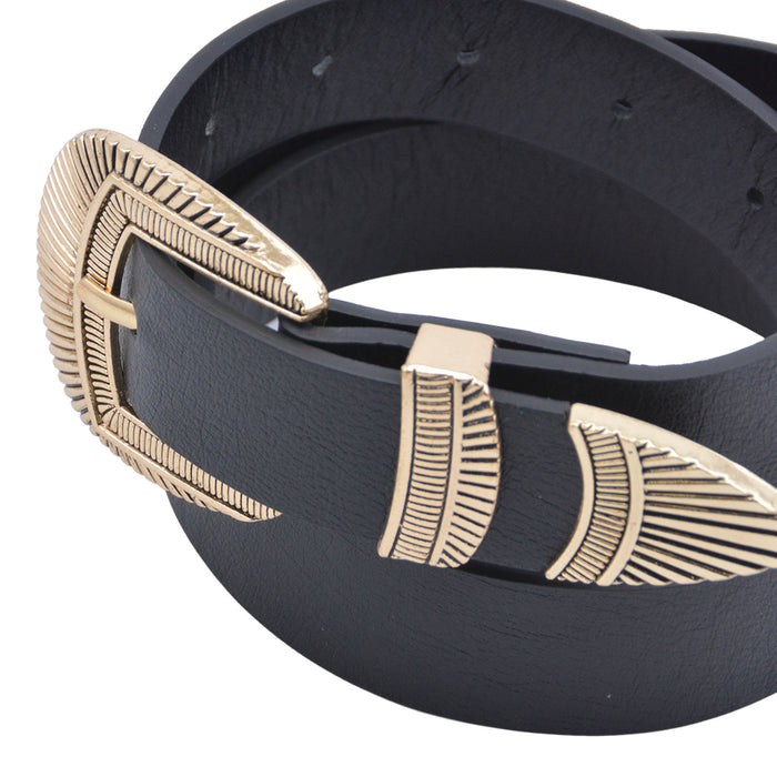 Cinturon sintetico negro dorado liso 4135-2