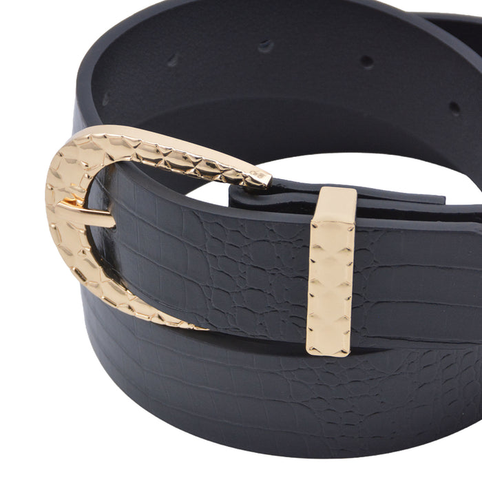 Cinturon sintetico negro dorado liso 4136-2