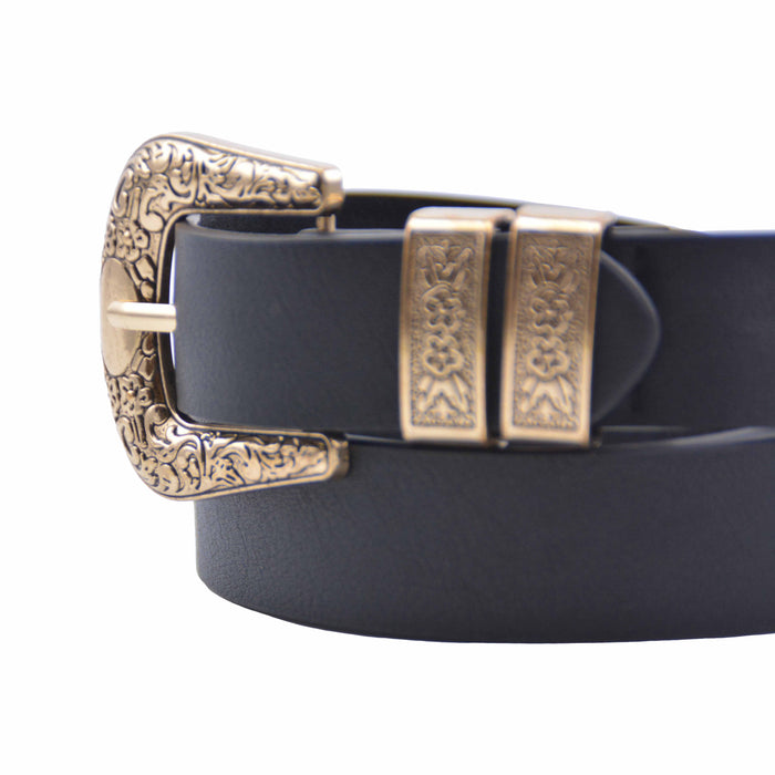 Cinturon sintetico negro hebilla dorada 4073-2