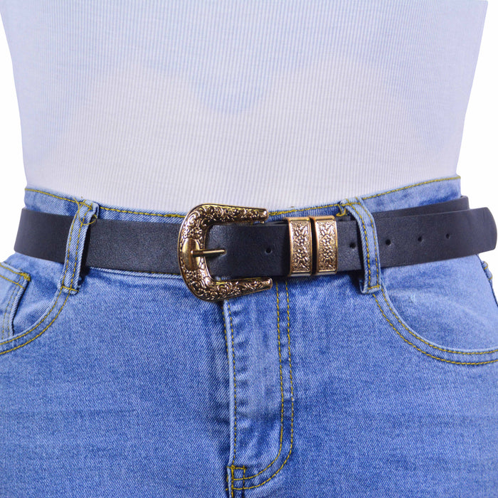 Cinturon sintetico negro hebilla dorada 4073-2 