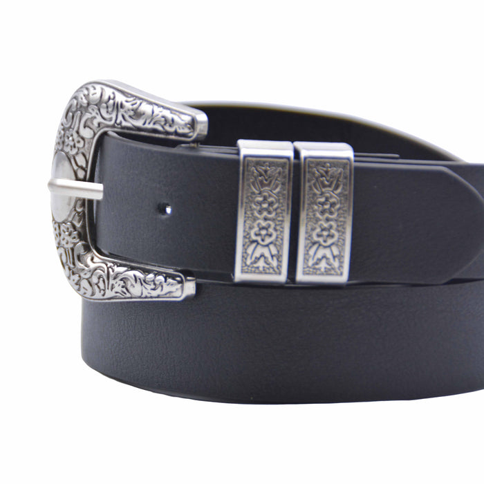Cinturon sintetico negro hebilla plateada 4073-1