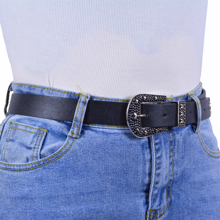 Cinturon sintetico negro hebilla plateada 4074-1