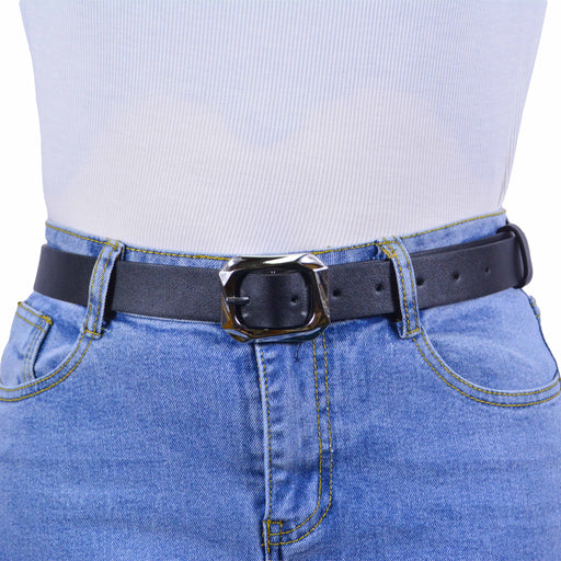 Cinturon sintetico negro hebilla plateada 4075-1