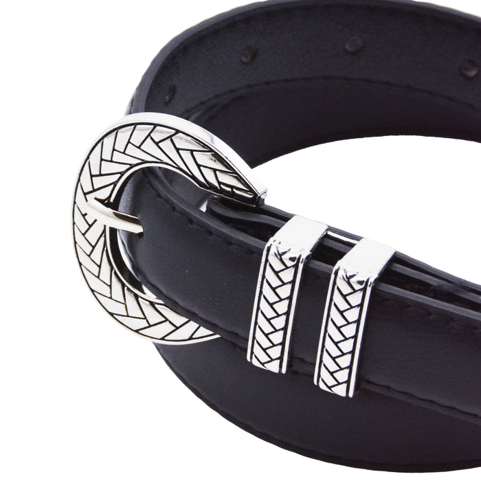 Cinturon sintetico negro liso plateado 1953-2