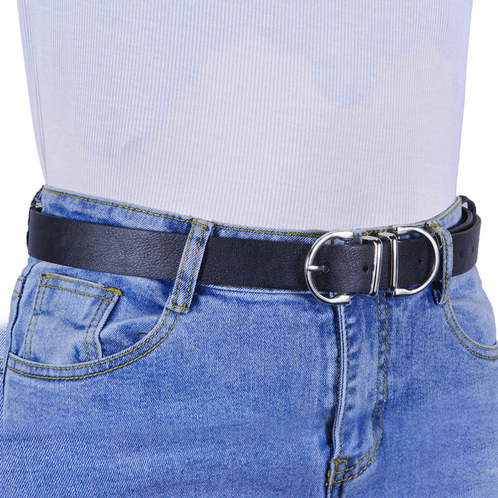 Cinturon sintetico negro plateado liso 2058-1