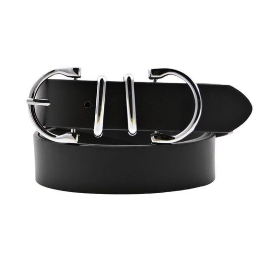 Cinturon sintetico negro plateado liso 2058-1