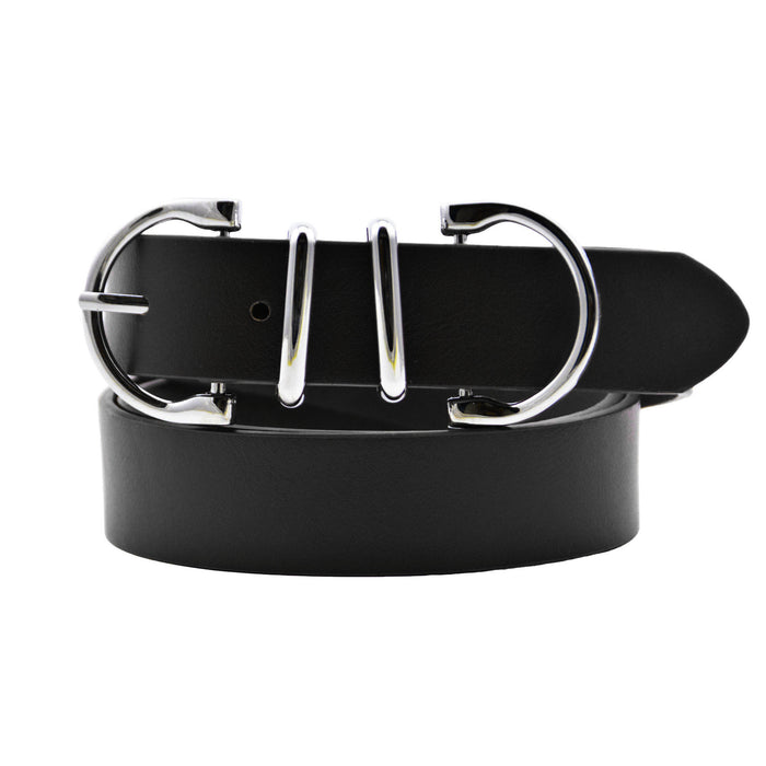 Cinturon sintetico negro plateado liso 2058-1