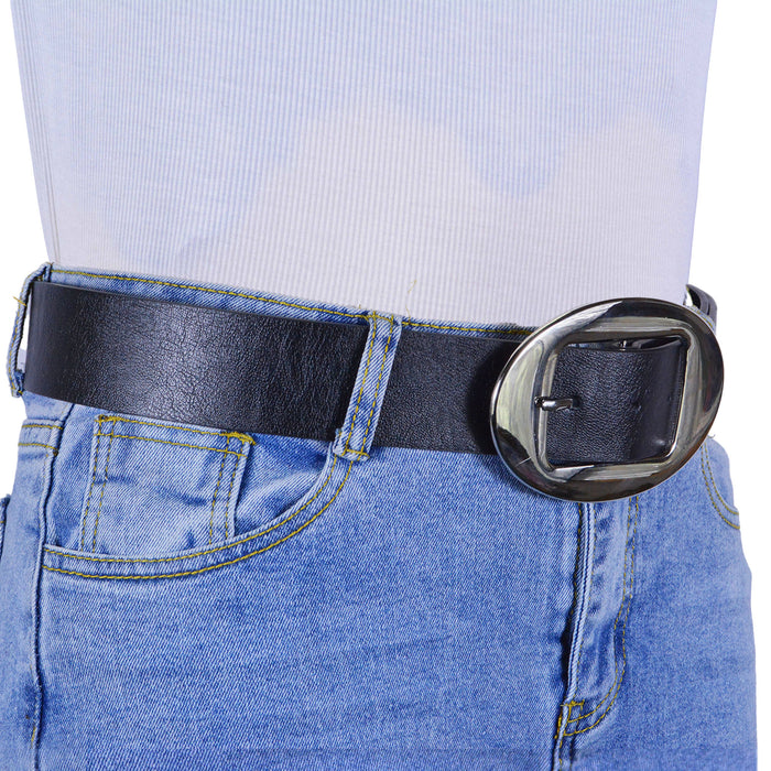 Cinturon sintetico negro plateado liso 4128-1