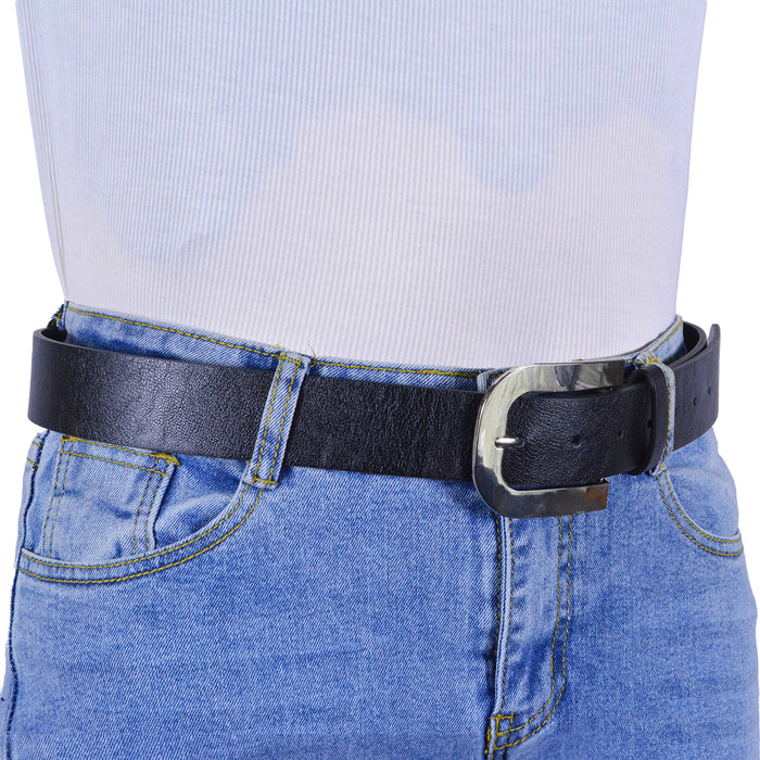 Cinturon sintetico negro plateado liso 4129-1