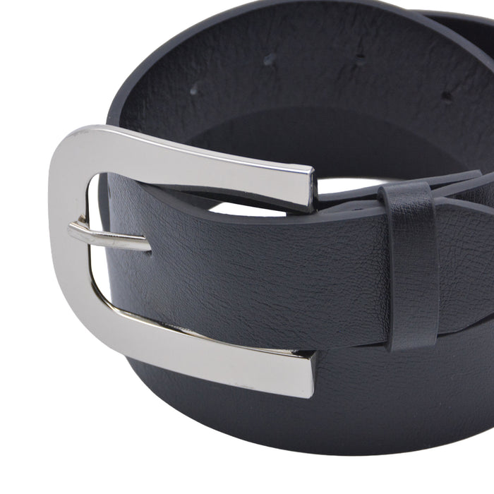 Cinturon sintetico negro plateado liso 4129-1