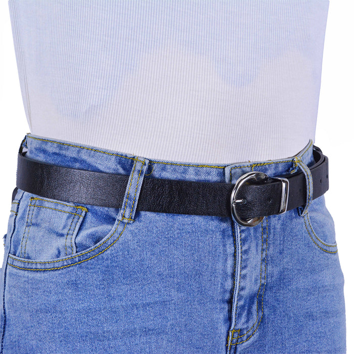 Cinturon sintetico negro plateado liso 4130-1